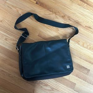 Knomo Black Leather Messenger Bag/Briefcase
